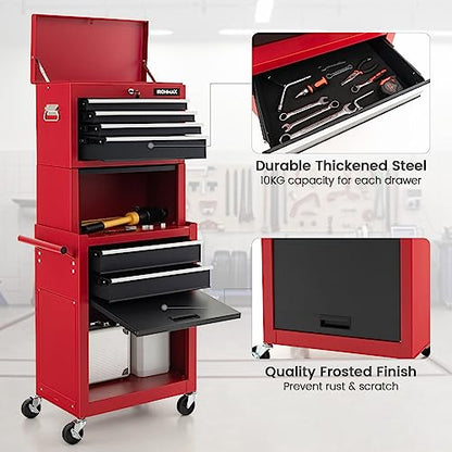 ERGOMASTER Rolling Tool Chest - Removable Top Box Large Bottom Cabinet with Casters and Lock System Tool-Box - Heighten 6-Drawer Red - color: Black&red, size: 6-Drawers