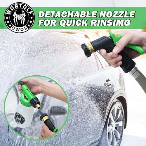 Wontolf Car Wash Foam Gun Foam Cannon Sprayer Kit with Car Wash Soap, Microfiber Car Wash Mitt, Storage Bag - Car Wash Kit - Snow Foam Blaster - Connects to Garden Hose - Car Accessories for Men - color: Green
