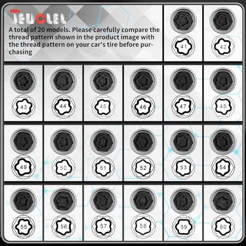 21PCS Wheel Locking Nut Key Kit Compatible with BMW Series | Wheel Lock Nut Socket Adapter Set, Anti-Theft Lug Removal Tool, Anti-Theft Screw Remover, Repair Tool, Tyre Fitting, garage - color: 21pcs 041-060 Scoket Set