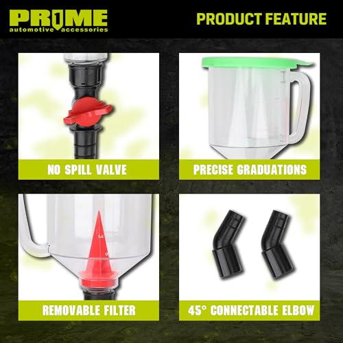 PR1ME 20 Pcs No Spill Engine Oil Funnel Kit,1.5L/1.6QT Oil Change Funnel with 12 Adapters,Elbow Fitting, Arrow Screen & Magnetic Boards,Compatible with GM,BMW,Toyota,Chrysler,Ford,Volvo,Lexus,Honda