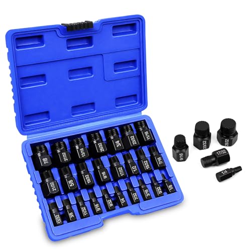 25 Pcs Screw Extractor Set, Hex Head Multi-Spline Easy Out Bolt Extractor Kit for Stripped Screw Removal, 1/8" to 7/8" in 1/32" Increments, CR-MO