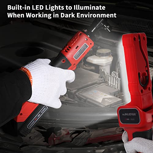MANUSAGE 3/8"(10mm) 20V Cordless Electric Ratchet Wrench, 44.25 Ft-lbs, 380RPM, with 2 x 2.0A Rechargeable Lithium Ion Batteries, Charger and 20V Lithium-Ion LED Work Light