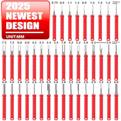 41 Pcs Terminal Pin Removal Tools with Blow-Molded Case - Electrical Pin Removal Tools Automotive Depinning Tool Kit for Automotive & Household Devices Most Connector, Red - color: red