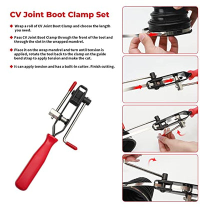 Auto/ATV CV Joint Banding Boot Axle Clamp Pliers with 20PCS Stainless Steel CV Joint Boot Band Clamps for Most Cars - size: 21 pcs