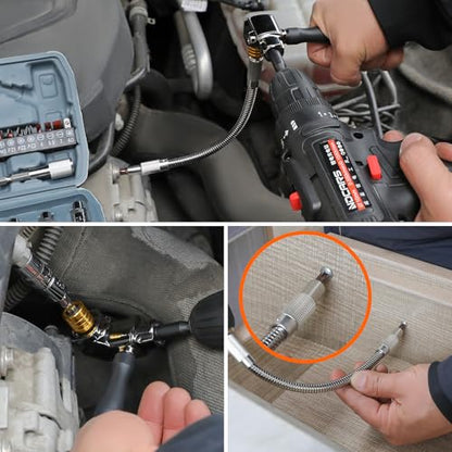 39-Piece Flexible Drill Bit Extension Set | 105° Right Angle Adapter, Metric Sockets, Magnetic Bit Holders, Storage Case
