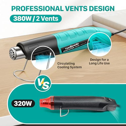 Heat Gun, 380W Fast Heat Mini Hot Air Gun with 2-Temp Settings 480°F-850°F(249°C-455°C) Overheat Protection Reflector Nozzle, 4.9Ft Long Cable for Shrink Wrap,Vinyl, Crafts, Epoxy Resin - color: Blue