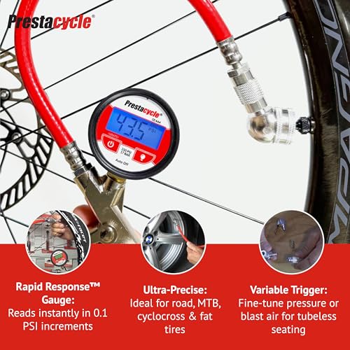 Prestaflator Bike Tire Inflator, Presta & Schrader Valve Air Compressor Tool – Works with Tubeless & Standard Tires – Bike & Car Air Compressor Tire Inflator for MTB & Road Bikes
