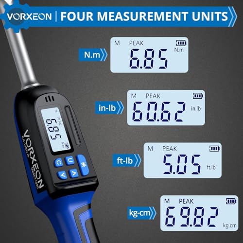 Digital Torque Wrench 3/8 inch Drive with Preset Value, Track and Peak Modes, LED and Buzzer Alerts, 4 Units of Measure for Bike Motorcycle Car, 4.9-99.6 Ft-Lb/6.8-135 Nm