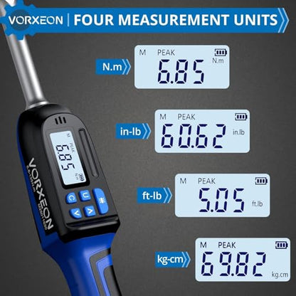 Digital Torque Wrench 3/8 inch Drive with Preset Value, Track and Peak Modes, LED and Buzzer Alerts, 4 Units of Measure for Bike Motorcycle Car, 4.9-99.6 Ft-Lb/6.8-135 Nm
