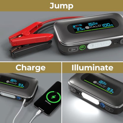 Halo Bolt 1500A Car Battery Jump Starter with Large Digital Screen, Portable 12V Lithium Battery Jump Starter, Portable Power Bank, 3-Mode LED Flashlight, Safe & Simple Design, TSA Approved-Rose Gold - color: Rose Gold