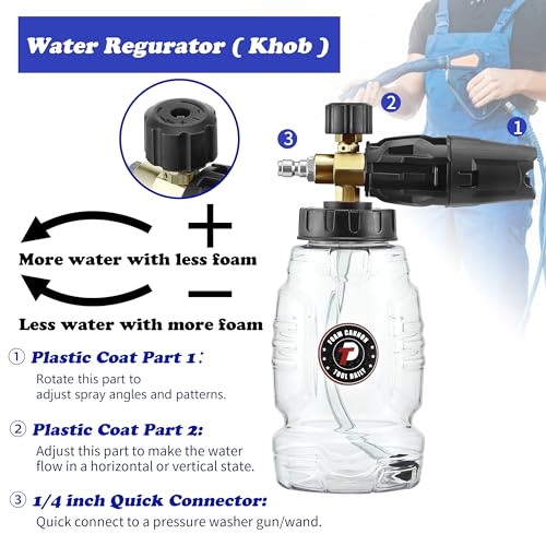 Tool Daily Pressure Washer Foam Cannon with Dual Connector Accessory, Double Tip Attachment for Soap Cannon, 5 Power Washer Nozzle Tips, 1/4” Quick Connect - size: 1 L