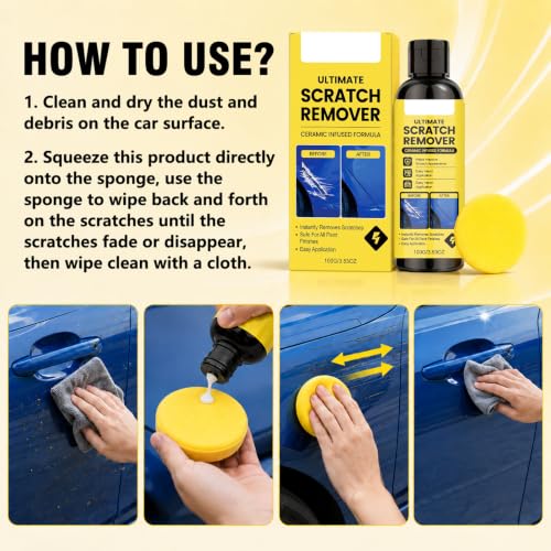Scratch Remover,Car Paint Repair Paste for Light Scratches Ultimate Scratch Remover,Plastic Polish Scratchs Removers,Car Scratchs Repair Paste (6.76 Oz,6*Polishing Cloths,2*Cleaning Sponge) - color: 6.76 Oz,6*Polishing Cloths,2*Cleaning Sponge