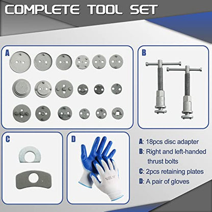 ATP 23pcs Heavy Duty Disc Brake Caliper Tool Set and Wind Back Kit for Brake Pad Replacement Fits Most American, European, Japanese Makes/Models