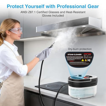 Steam Cleaner with 15-in-1 Kit, 2500W Steamer for Home & Car Detailing | 14.8ft Extended Reach, 15s Fast Heat-Up, 6-Level Adjustable, ANSI Z87.1 Safety Goggles, 45 Mins Steam, For Tile and Grout - color: White