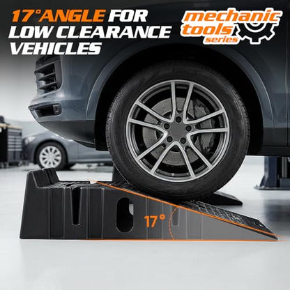 MoNiBloom Car Ramps Set of 2, Heavy-Duty 2.5 Ton (5000 lb) | Low-Profile Vehicles, 2-Stage Incline Ramps, Nestable & Portable Service Vehicle Ramp for Oil Changes