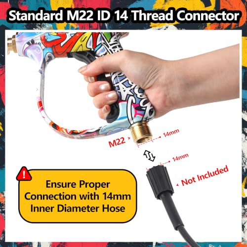 Pressure Washer Short Gun 4000 PSI High Pressure Power Washer Gun with M22-14mm Inlet and 1/4 Inch Quick Connector Heavy Duty Spray Gun for Foam Cannon Car Wash - color: Graffiti-Gun Only