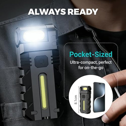 180° Rotating Head LED Work Light – Dual Beam, Magnetic Base & USB-C Rechargeable, Mini Keychain Light, Hands-Free Flashlight with Clip for Auto Repair, Mechanic, Camping, Emergency (2)