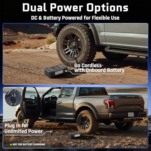 OlarHike Powerful 12000mAh Heavy Duty Tire Inflator Portable Air Compressor, 7X Faster, 150PSI Dual Power 12V&Cordless Air Pump for Car Tires, Pickup Trucks, Jeeps, SUVs & RVs. Digital Pressure Gauge