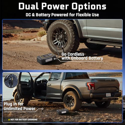 OlarHike Powerful 12000mAh Heavy Duty Tire Inflator Portable Air Compressor, 7X Faster, 150PSI Dual Power 12V&Cordless Air Pump for Car Tires, Pickup Trucks, Jeeps, SUVs & RVs. Digital Pressure Gauge