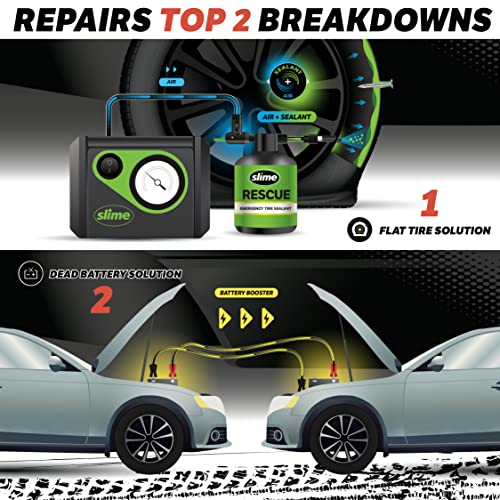 Slime 50154 Emergency Roadside Kit with Flat tire Repair and Booster Cables for Compact Cars, Standard Cars and Crossovers