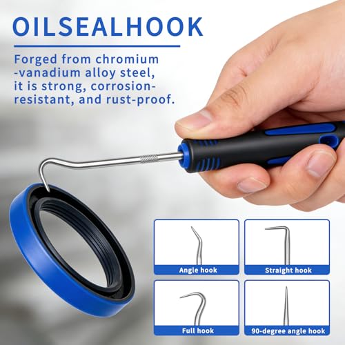 4-Piece Precision Hook and Pick Set - Automotive O-Ring Remover & Oil Seal Puller Tool Kit, Mechanic Hand Tools for Gaskets, Springs & Wires, 6.5 Inch Heat-Treated Shafts with Ergonomic Grip(Blue) - color: Blue