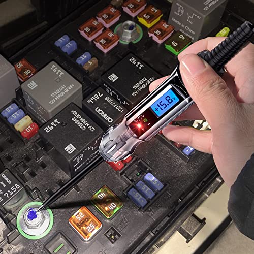 3-72V Backlit Digital LCD Circuit Tester, 140 Inch Wire & 2 LED Lights | ±0.2V Accuracy, Bidirectional Voltage Tester, Low Power, Anti-Lost Probe Protective Tip, LCD Digital Blue Backlight Display