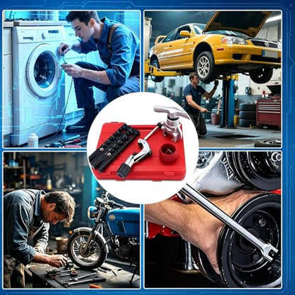 Eccentric Flaring Tool Kit, 45° Copper Flaring Tool for HVAC Mini Split & Auto Brake Line, SAE 1/4"-3/4" & Metric 6-19mm Tubing Flaring Kit with Tube Cutter, Deburrer and Hard Storage Case