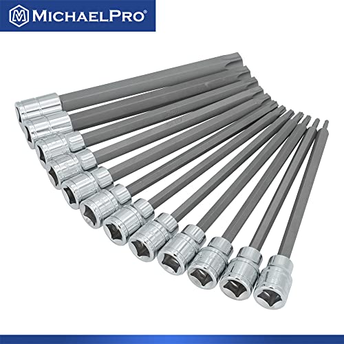 MichaelPro 12-Piece 3/8'' Drive Long Torx Bit Socket Set, T10 to T60, 6-Inch Length for Easy Reach in Deep Areas, High Torque Resistant CR-V and S2 Steel, Sturdy Storage Case Included - MP012019 - size: T10 to T60