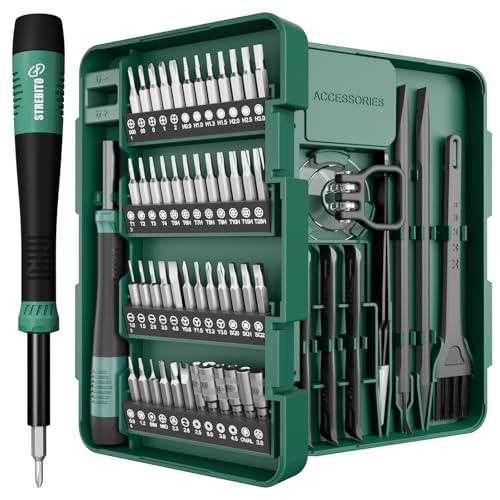 STREBITO 64PCS Mini Precision Screwdriver Set with Torx, Triwing, Pentalobe Star, Electronic Repair Tool Kit for Computer, PC, Laptop, Macbook, Phone, PS4 PS5, XBOX, Switch, Eyeglasses, Ring Doorbell - color: Green