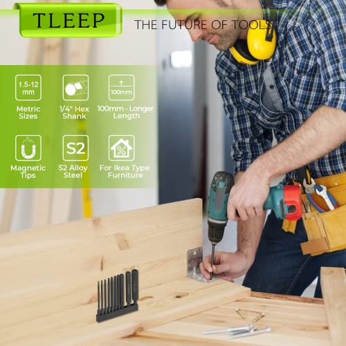 1/4 Inch 3.94" Long Allen Wrench Drill Bits w/ 1/4" Quick Change Bit Driver, Metric Hex Screwdriver Set, Magnetic Allen Key Drill Bit Set 1.5mm-12mm S2 Steel Allen Socket Set for Ikea Furniture - color: Set 10: Metric and Quick Change Bit Driver