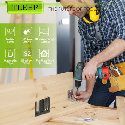 1/4 Inch 3.94" Long Allen Wrench Drill Bits w/ 1/4" Quick Change Bit Driver, Metric Hex Screwdriver Set, Magnetic Allen Key Drill Bit Set 1.5mm-12mm S2 Steel Allen Socket Set for Ikea Furniture - color: Set 10: Metric and Quick Change Bit Driver