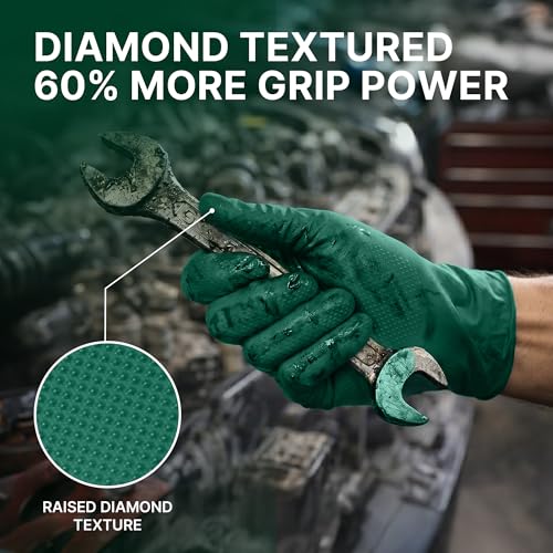 TitanFlex Heavy Duty Industrial Nitrile Gloves with Raised Diamond Texture, 6-mil, Latex Free (Dark Green/Yellow) - color: 03 Dark Green (1000ct), size: Medium