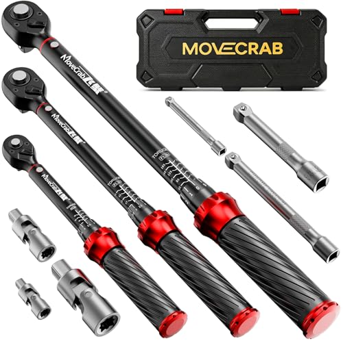 9pcs Click Torque Wrench Set, CNC Machining Handle, 1/4" 3/8" 1/2" Drive Dual-Direction Adjustable, 4-20Ft.lb / 5-45Ft.lb / 15-165Ft.lb, Dual-Scales ±3% Accuracy for Bicycle Motorcycle Car - size: 9pcs Torque wrench set