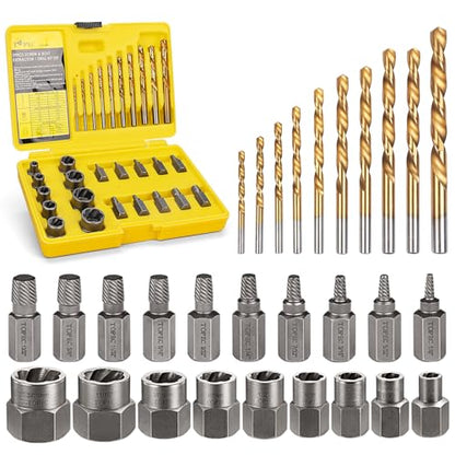 Topec Bolt Extractor Kit, 29 Piece Screw Extractor and Left Hand Drill Bit Set, Easy Out Stripped Lug Nut Remover Socket for Stripped, Damaged, Rounded-Off, Rusted Bolts, Nuts & Screws - size: 29-piece