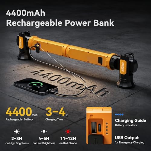 CLAKAP 2-in-1 Detachable LED Work Light Bar, 3000LM Underhood Light | rechargeable, cordless COB, magnetic base, hook, USB charger, red strobe, mechanic, car repair, garage