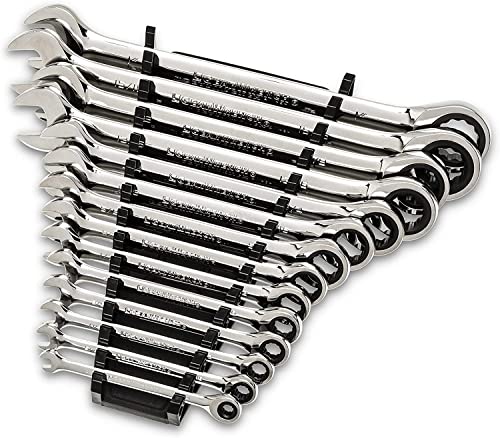 GEARWRENCH 30 Piece 12 Point Ratcheting Combination SAE/Metric (1/4-1 in., 8-24 mm) Wrench Set with Wrench Racks - 86702 - size: 30 Piece