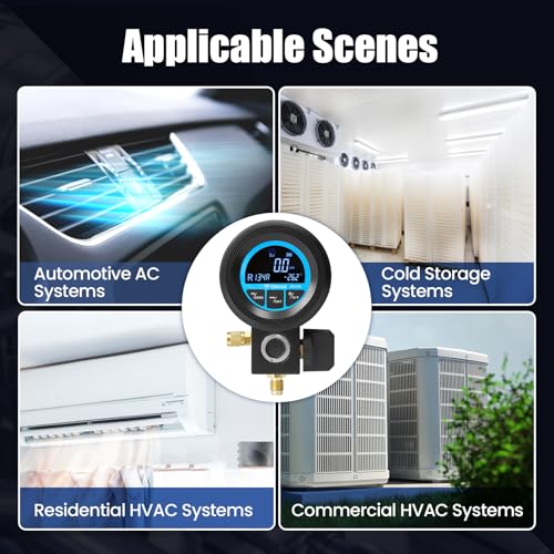 WISSCOOL Digital Gauge HVAC for R134A,R454B,R1234y,R32,R22,R410a | Pressure Recharge Manifold Gauge with LCD 24 Kinds Refrigerants Leak Detection AC Single Test Gauges for AC Charging
