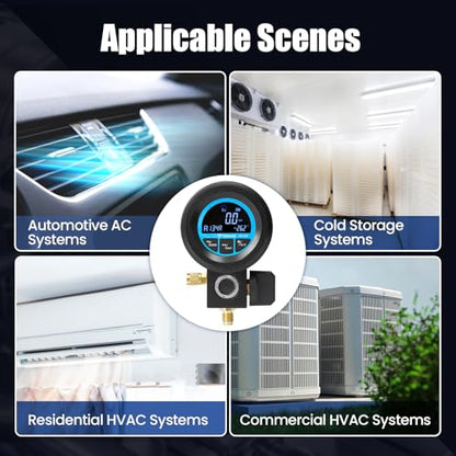 WISSCOOL Digital Gauge HVAC for R134A,R454B,R1234y,R32,R22,R410a | Pressure Recharge Manifold Gauge with LCD 24 Kinds Refrigerants Leak Detection AC Single Test Gauges for AC Charging