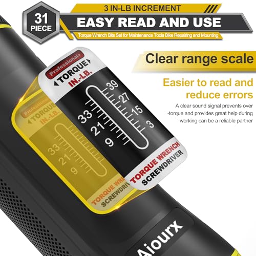 Torque Screwdriver Wrench Set, 3-39 Inch Pounds lbs, 31 Piece 1/4" Drive Torque Screwdriver Wrench with S2 Steel Bits for Bicycle Mechanics, Mechanical Equipment, and Mounting - size: 3-39 in.-lb. Standard