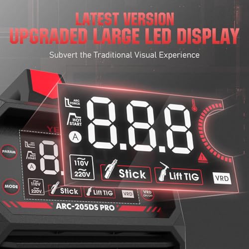 YESWELDER 205Amp Stick Welder Large LED Display, Digital Inverter IGBT ARC Welding Machine, 110V/220V Dual Voltage Hot Start Portable MMA Welder Machine, Arc Force - style: stick welder 205Amp