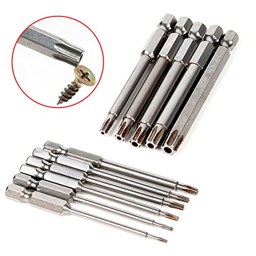 Yakamoz 11 Pcs Magnetic T6-T40 Torx Head Screw Driver Bit Set Security Tamper Proof Star 6 Point Screwdriver Drill Bits Tools with 1/4 Inch Hex Shank | 3 Inch Length - color: 11pcs/ 75mm