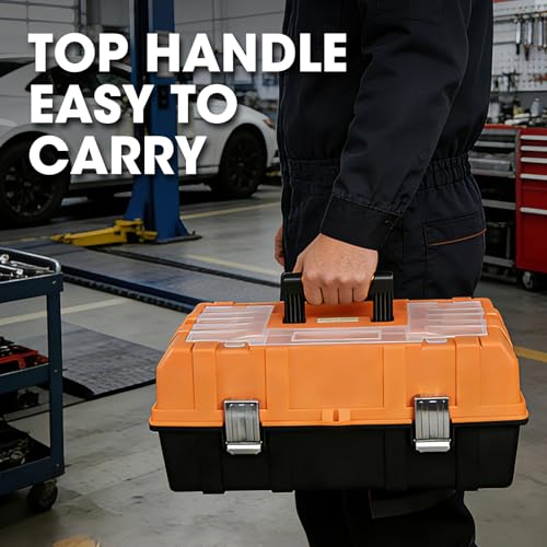 Torin 17-Inch Plastic Tool Box,3-Tiers Multi-Function Storage Portable Toolbox Organizer, Black/Orange ATRJH-3430T - style: 17 inch plastic toolbox