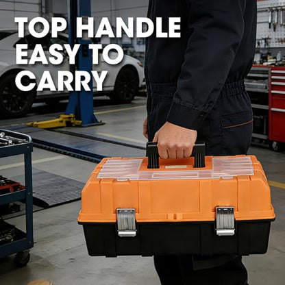Torin 17-Inch Plastic Tool Box,3-Tiers Multi-Function Storage Portable Toolbox Organizer, Black/Orange ATRJH-3430T - style: 17 inch plastic toolbox