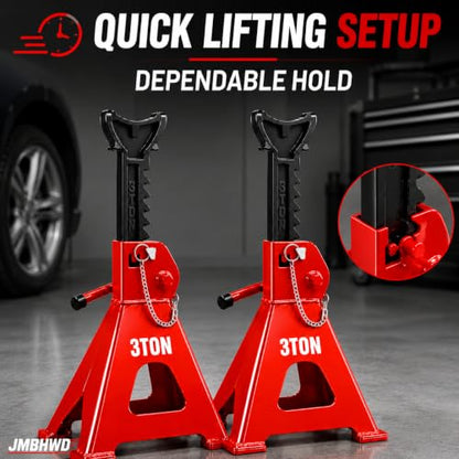 Jack Stands, 3 Ton Jack Stand with Double Pin Locking, Safety Stands for Home Garage Vehicle Repair Car Lift Supports Jack, 1 Pair, Red - color: Red