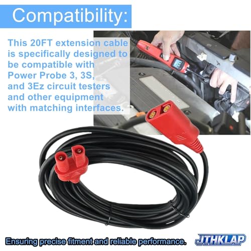 PPTK0027 20FT Extension Cable Compatible with Power Probe 3, 3S, 3Ez Power Circuit Probe Diagnostic Tool - Heavy Duty 20 Foot Automotive Tester Lead Replacement