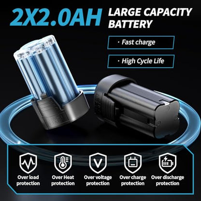 FULLYEA Electric Ratchet Wrench Set,18V Cordless Ratchet Tool Kit,550 RPM, 3/8" Variable Speed Power Ratchet Wrench with LED Light, 2 * 2.0Ah Batteries and Fast Charger, Blue