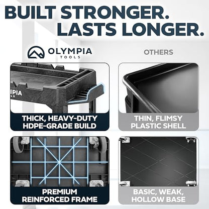 Olympia Tools 2-in-1 Heavy Duty Utility Work Cart, Rolling Tool Cart with Wheels, Convertible 3-Shelf to Flat Top Workstation, 660 Lb Capacity, Black - size: 600 Lb