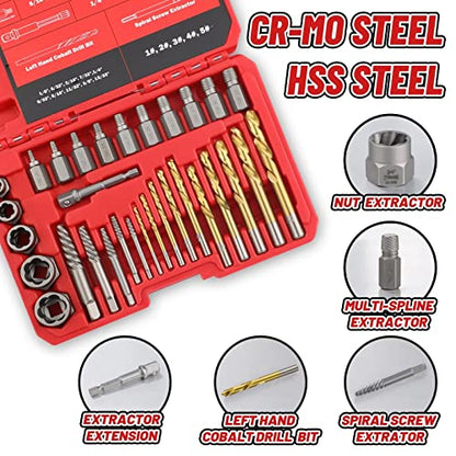 35 Pcs Spiral Screw Bolt Extractor Set Left Handed Drill Bit | 6542/4341 HSS Easy Out for Removing Broken Stripped Screws Nuts with Solid Storage Case - size: 35Pcs