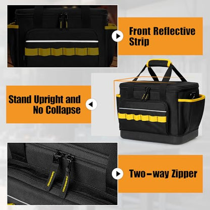 Rexmica Small Tool Bag, 12-Inch Tool Tote Bag with EVA Hard Bottom and Carrying Strap, Multi-functional Tool Storage Organizer for Electrician, Plumber, Mechanic, Automotive, Black-yellow
