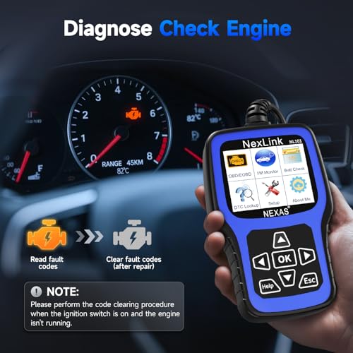NEXAS NL101 OBD2 Scanner with Battery Tester for All US Vehicles Since 1996 | Check Engine Code Reader, Car Diagnostic Scanner with Live Data, Freeze Frame, I/M Readiness, Read and Clear Fault Codes - color: black